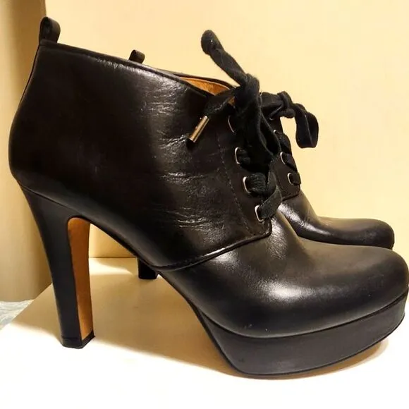 Circa Joan &amp; David Black Leather Lace Up Oxford Style Heels Sz. 8 Ret.$229