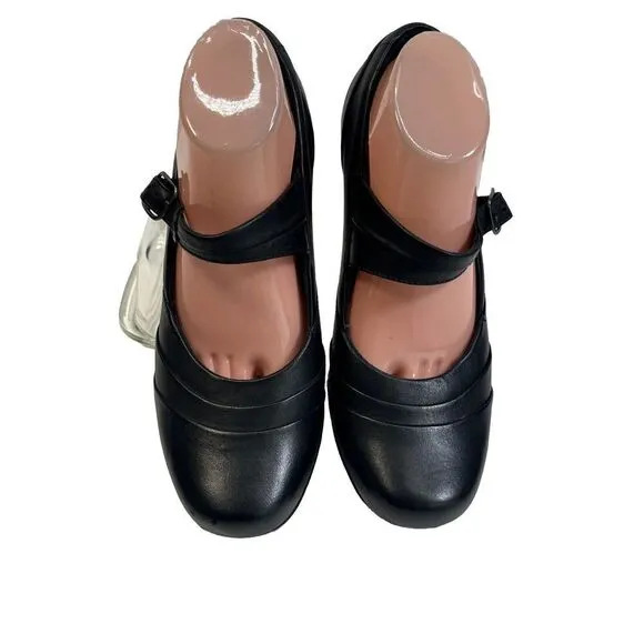 Clarks Bendables Black Mary Jane Heels Shoes Size 9 Wide Buckle