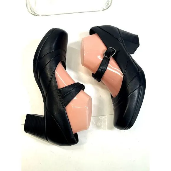 Clarks Bendables Black Mary Jane Heels Shoes Size 9 Wide Buckle