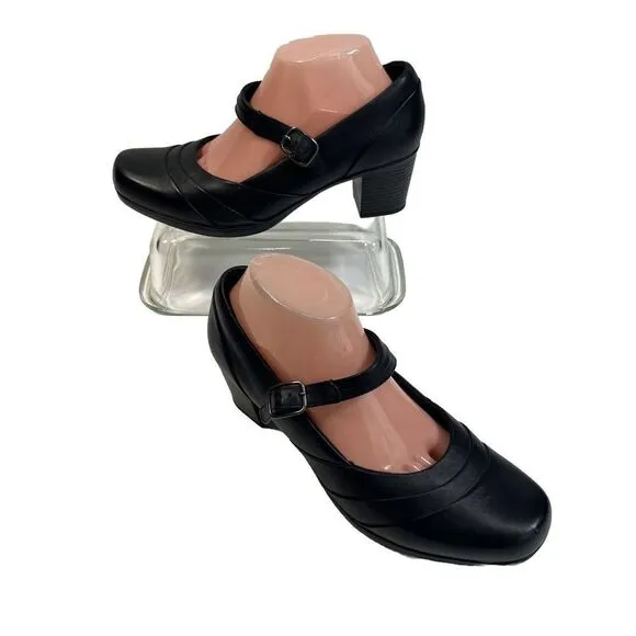 Clarks Bendables Black Mary Jane Heels Shoes Size 9 Wide Buckle