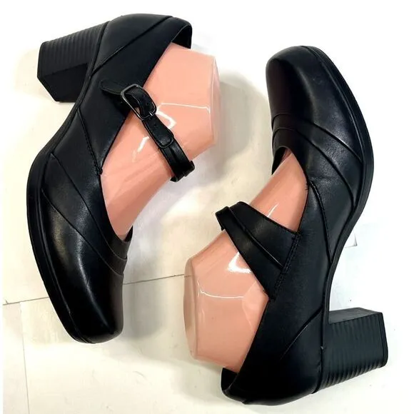Clarks Bendables Black Mary Jane Heels Shoes Size 9 Wide Buckle