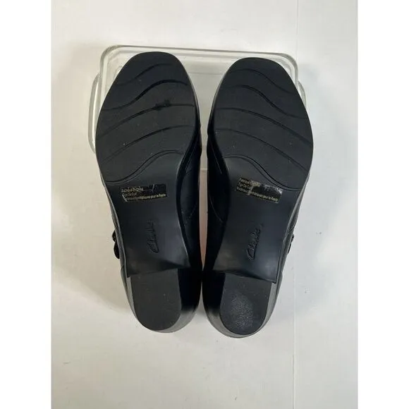 Clarks Bendables Black Mary Jane Heels Shoes Size 9 Wide Buckle