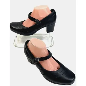 Clarks Bendables Black Mary Jane Heels Shoes Size 9 Wide Buckle