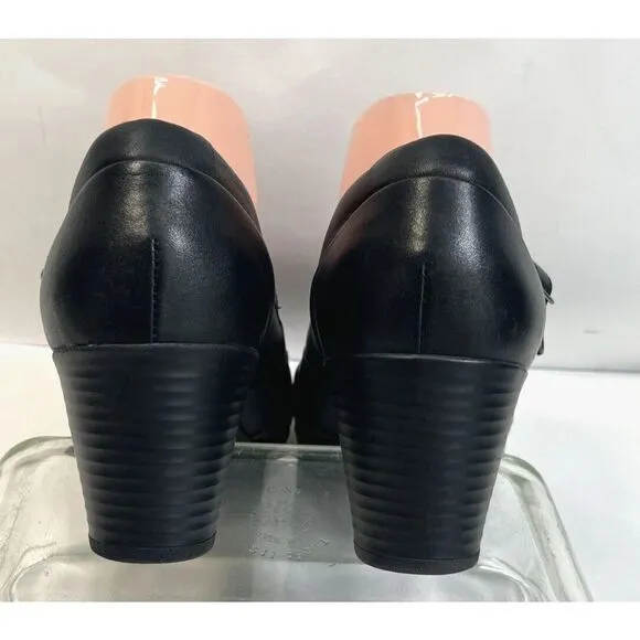 Clarks Bendables Black Mary Jane Heels Shoes Size 9 Wide Buckle