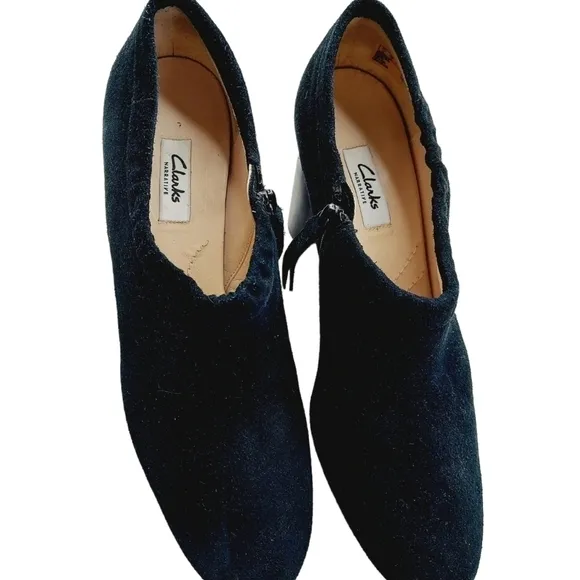 Clarks Grace Lola Black Suede Daim Nior Booties Pumps High Heel Shoes Size 10