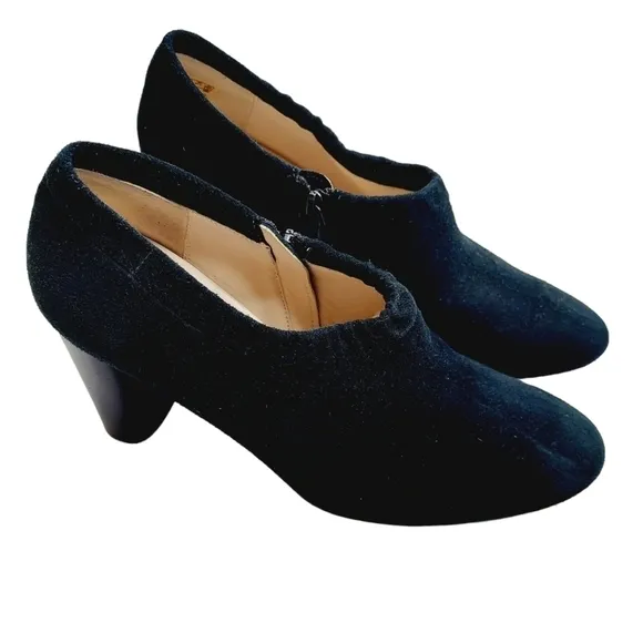 Clarks Grace Lola Black Suede Daim Nior Booties Pumps High Heel Shoes Size 10