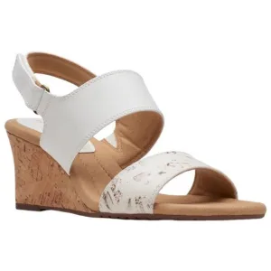 Clarks Kyarra Faye Sandals Size 7.5 Leather 26171239 Cork Wedge White Floral NEW