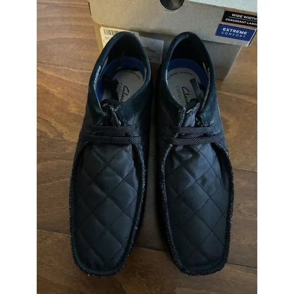 Clarks Men's Shacre II Step Moccasin Black Textile Quilted Lace Up NEW 8 W