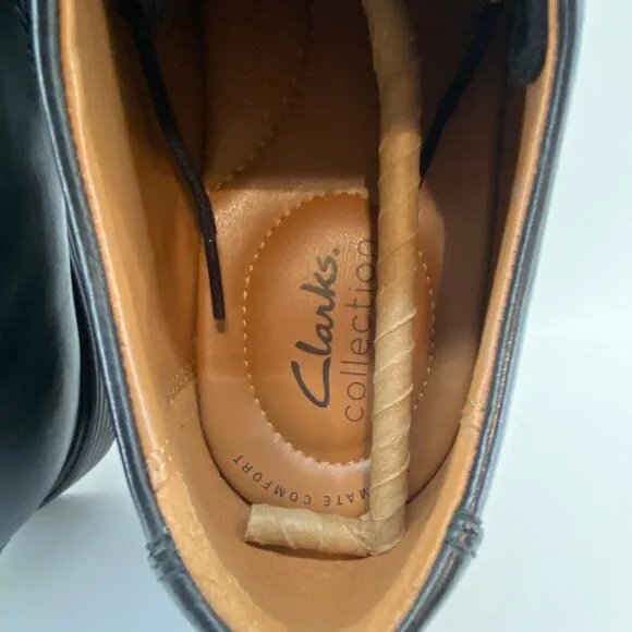 Clarks Men's Size 8.5 Black Leather Oxford Tilden Cap Lace Up Dress Shoes NEW