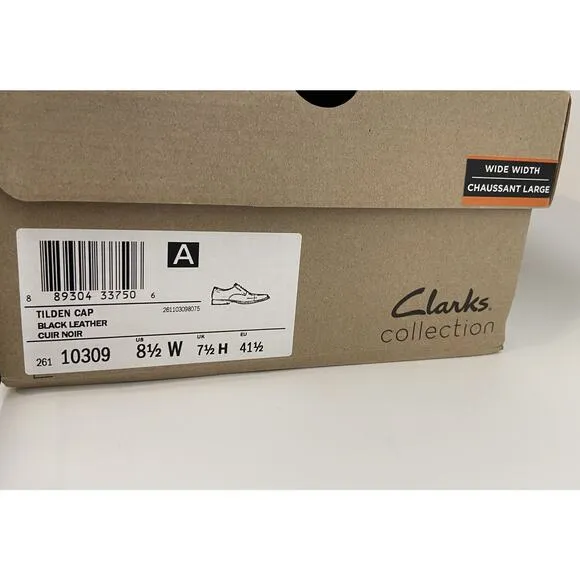 Clarks Men's Size 8.5 Black Leather Oxford Tilden Cap Lace Up Dress Shoes NEW