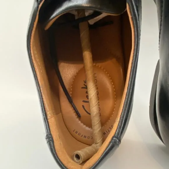 Clarks Men's Size 8.5 Black Leather Oxford Tilden Cap Lace Up Dress Shoes NEW