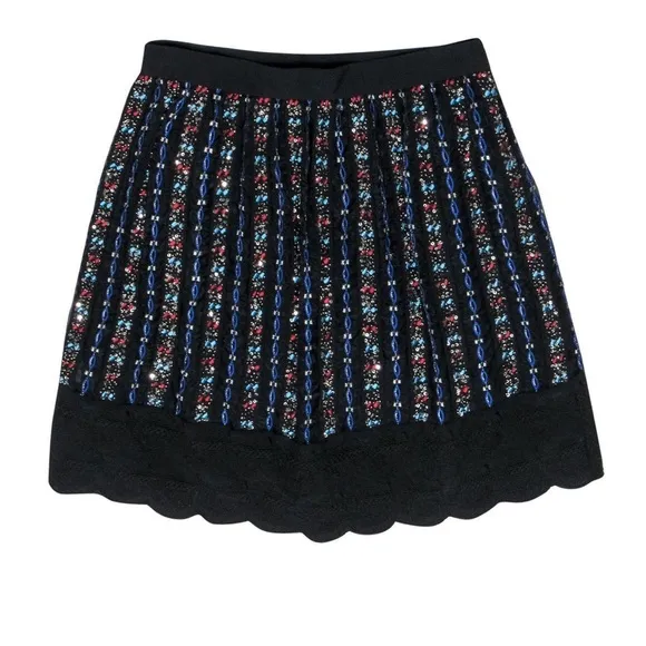 Club Monaco - Black &amp; Multicolored Sequin &amp; Beaded A-Line Skirt Size 4