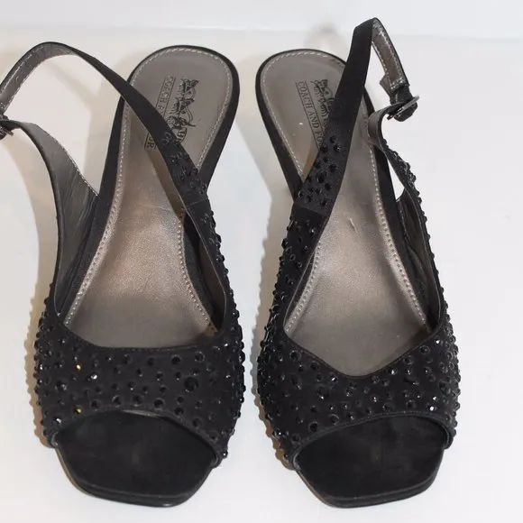 Coach And Four Beaded Shoes Sling- Back Pumps Heel Women's Size 7 Black