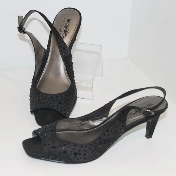 Coach And Four Beaded Shoes Sling- Back Pumps Heel Women's Size 7 Black