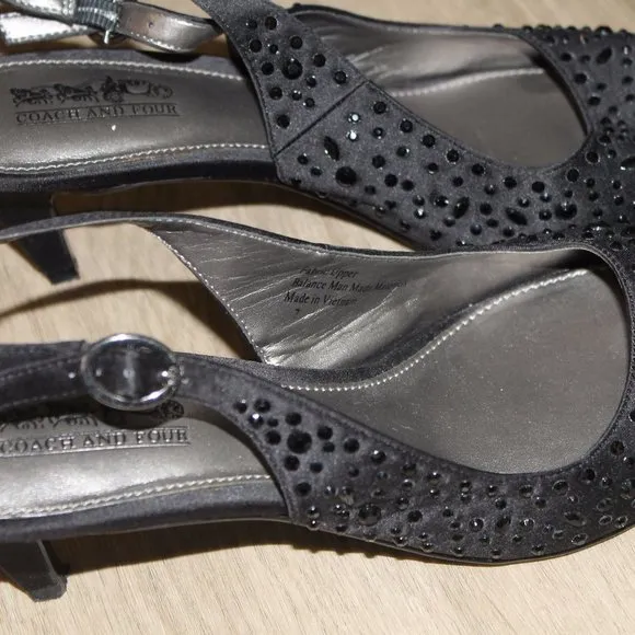 Coach And Four Beaded Shoes Sling- Back Pumps Heel Women's Size 7 Black