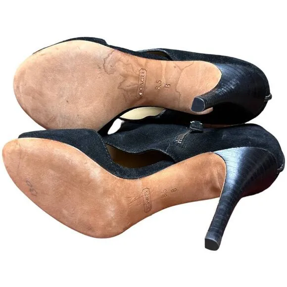 Coach Black Suede Peep Toe Heel Pumps Shoes Women's Size 8.5