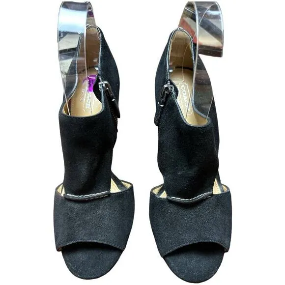 Coach Black Suede Peep Toe Heel Pumps Shoes Women's Size 8.5