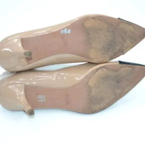 Coach Black Tan Beige Spectator Cap Toe Color Block Patent Leather Heels Pumps 7