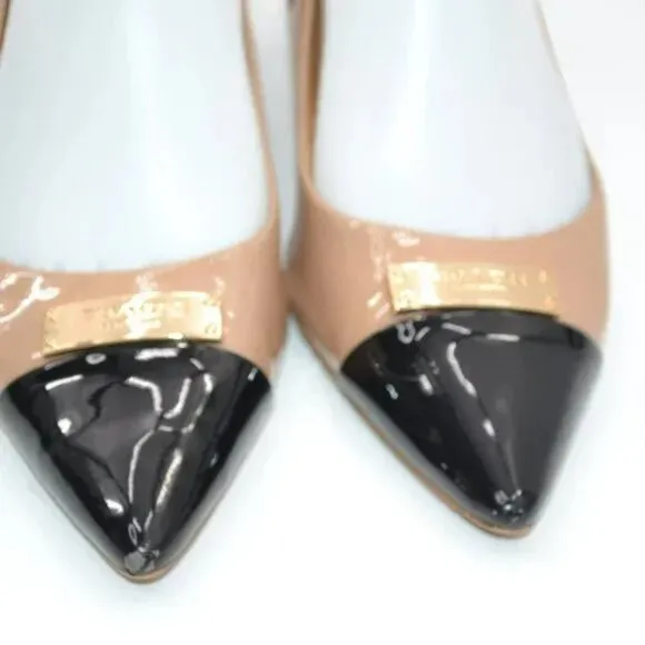 Coach Black Tan Beige Spectator Cap Toe Color Block Patent Leather Heels Pumps 7
