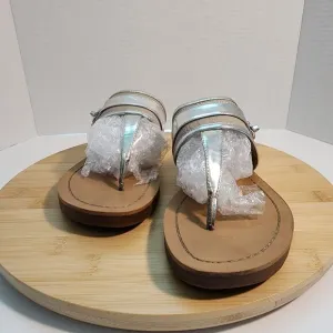 COACH Eileen Leather Turn Lock Slide Sandals Flip Flops Chalk Silver Sz 10 B
