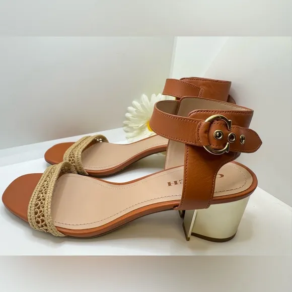 COACH Hazelnut Marci  Leather Sandal Sz 10B