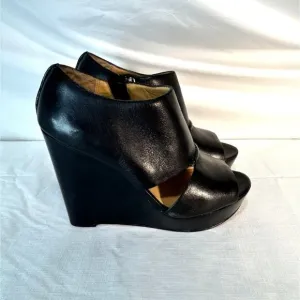 Coach Jaelyn Q1219 Black Wedge Heels Platform Sandals Leather Open Toe 7B