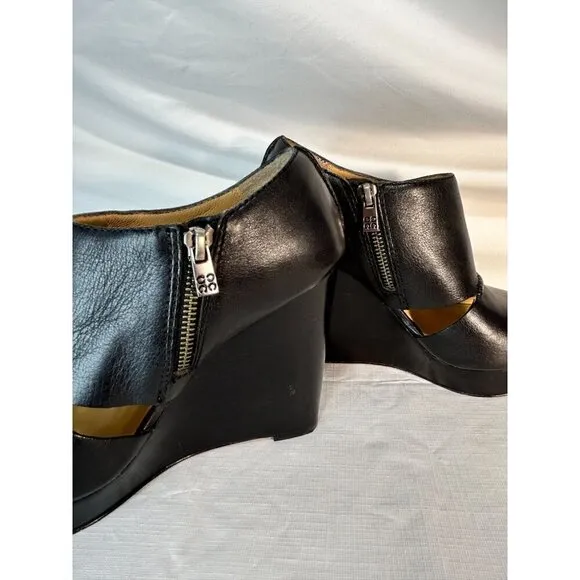Coach Jaelyn Q1219 Black Wedge Heels Platform Sandals Leather Open Toe 7B