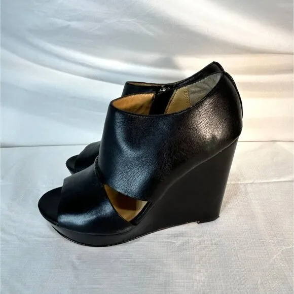 Coach Jaelyn Q1219 Black Wedge Heels Platform Sandals Leather Open Toe 7B