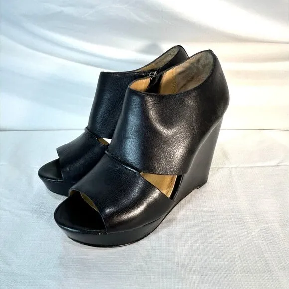 Coach Jaelyn Q1219 Black Wedge Heels Platform Sandals Leather Open Toe 7B
