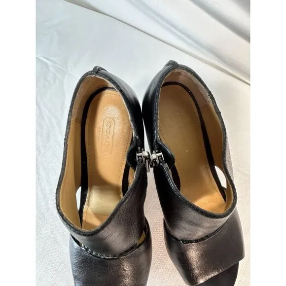 Coach Jaelyn Q1219 Black Wedge Heels Platform Sandals Leather Open Toe 7B