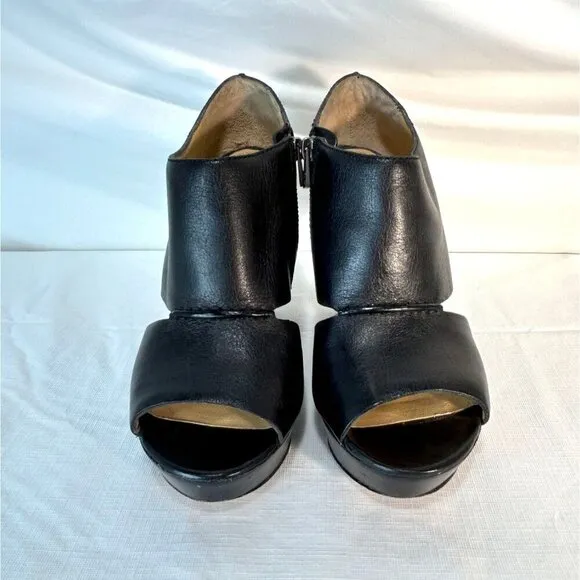 Coach Jaelyn Q1219 Black Wedge Heels Platform Sandals Leather Open Toe 7B