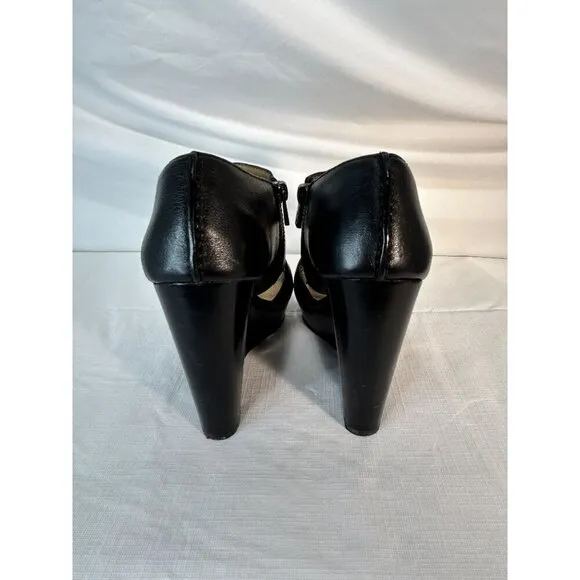 Coach Jaelyn Q1219 Black Wedge Heels Platform Sandals Leather Open Toe 7B