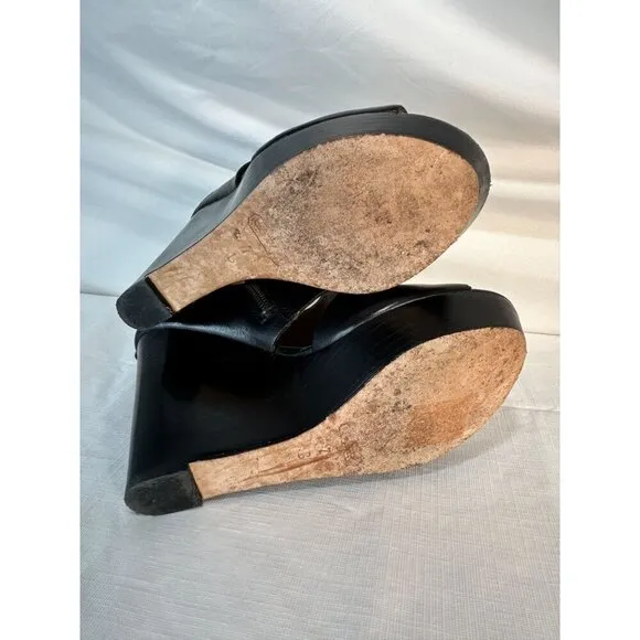 Coach Jaelyn Q1219 Black Wedge Heels Platform Sandals Leather Open Toe 7B
