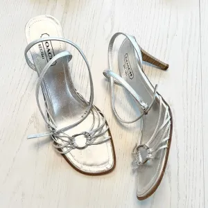 Coach Lanie Strappy Leather Heeled Sandals Silver size 11 Made in Italy
