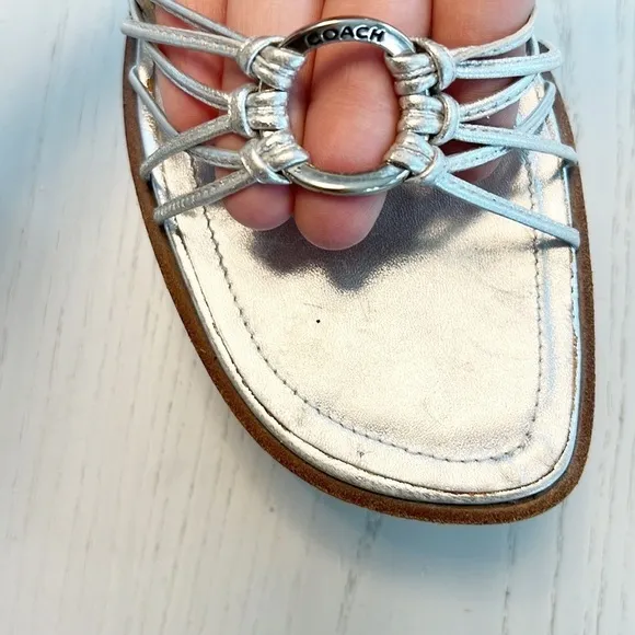 Coach Lanie Strappy Leather Heeled Sandals Silver size 11 Made in Italy
