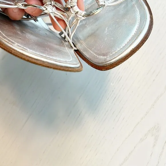 Coach Lanie Strappy Leather Heeled Sandals Silver size 11 Made in Italy