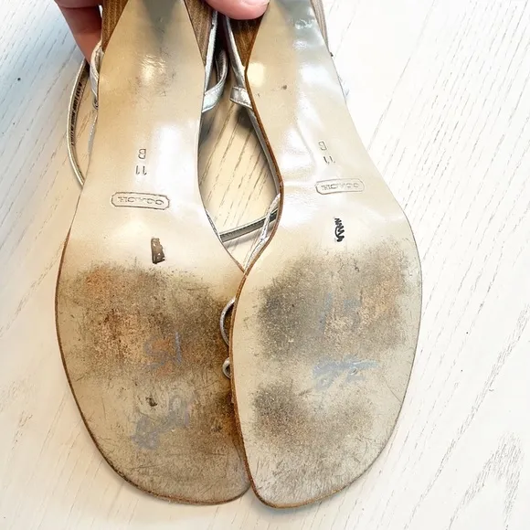 Coach Lanie Strappy Leather Heeled Sandals Silver size 11 Made in Italy
