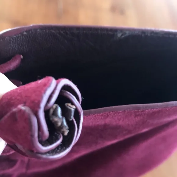 Coach Lena Lace Up Gladiator‎ Peep Toe Zip Back Bootie Burgundy Suede Sz 7 - EUC