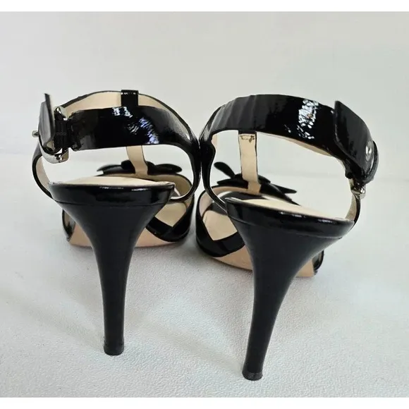 COACH Poppy Horizon Black Patent Leather Flower Ankle Heeled Sandals Sz 10 B