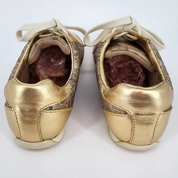 Coach Reese Gold Signature Jacquard Sneakers Women's Size 6