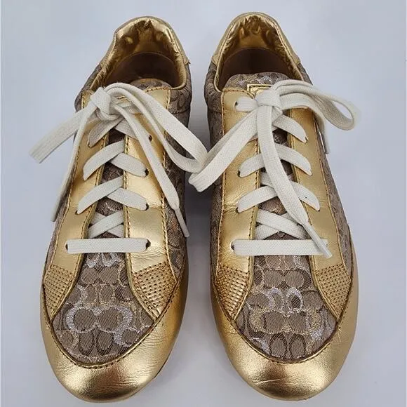 Coach Reese Gold Signature Jacquard Sneakers Women's Size 6
