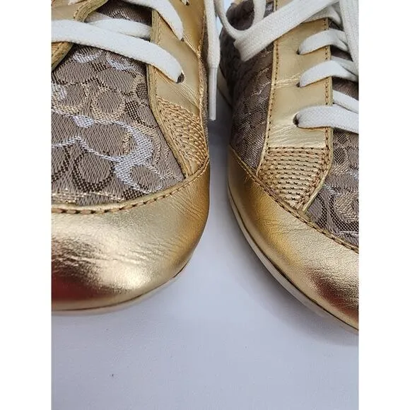 Coach Reese Gold Signature Jacquard Sneakers Women's Size 6