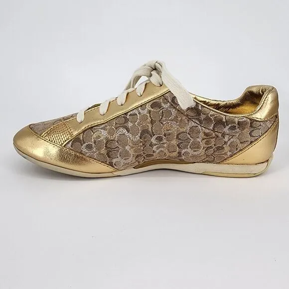 Coach Reese Gold Signature Jacquard Sneakers Women's Size 6