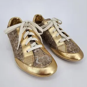 Coach Reese Gold Signature Jacquard Sneakers Women's Size 6