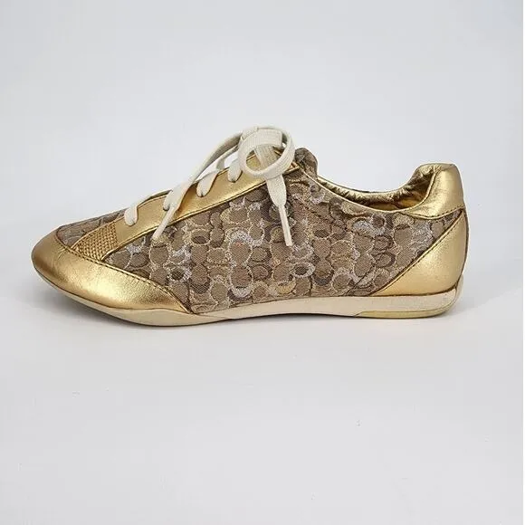 Coach Reese Gold Signature Jacquard Sneakers Women's Size 6