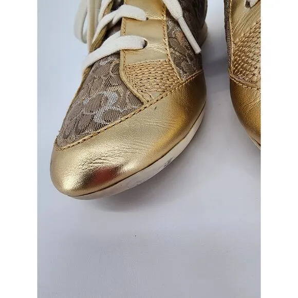 Coach Reese Gold Signature Jacquard Sneakers Women's Size 6