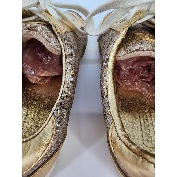 Coach Reese Gold Signature Jacquard Sneakers Women's Size 6