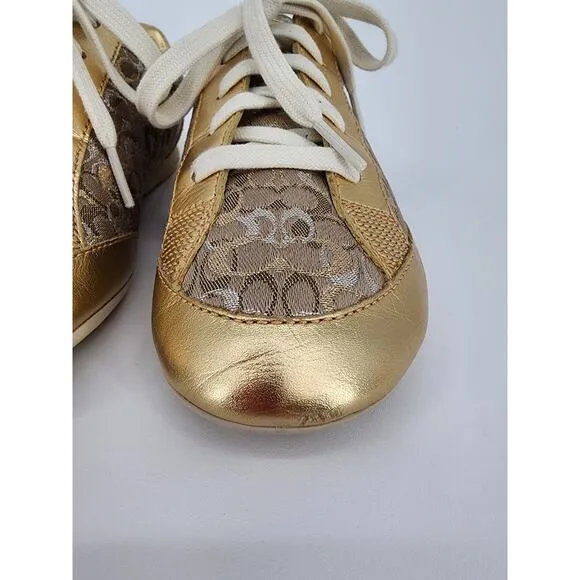 Coach Reese Gold Signature Jacquard Sneakers Women's Size 6