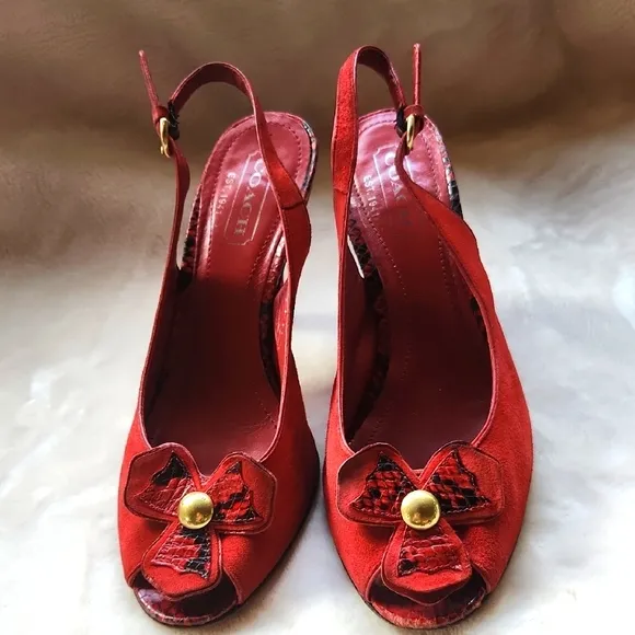 Coach Suede Women's Red Slingback Heels
