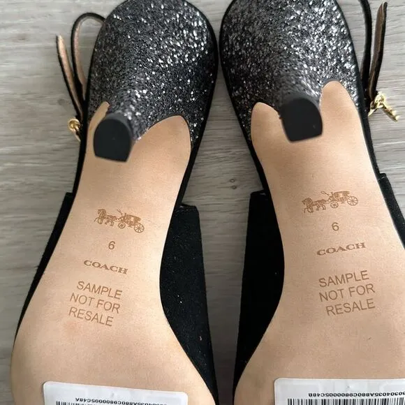 Coach Sutton Glitter Slingback Pump Black 6 New Without Box
